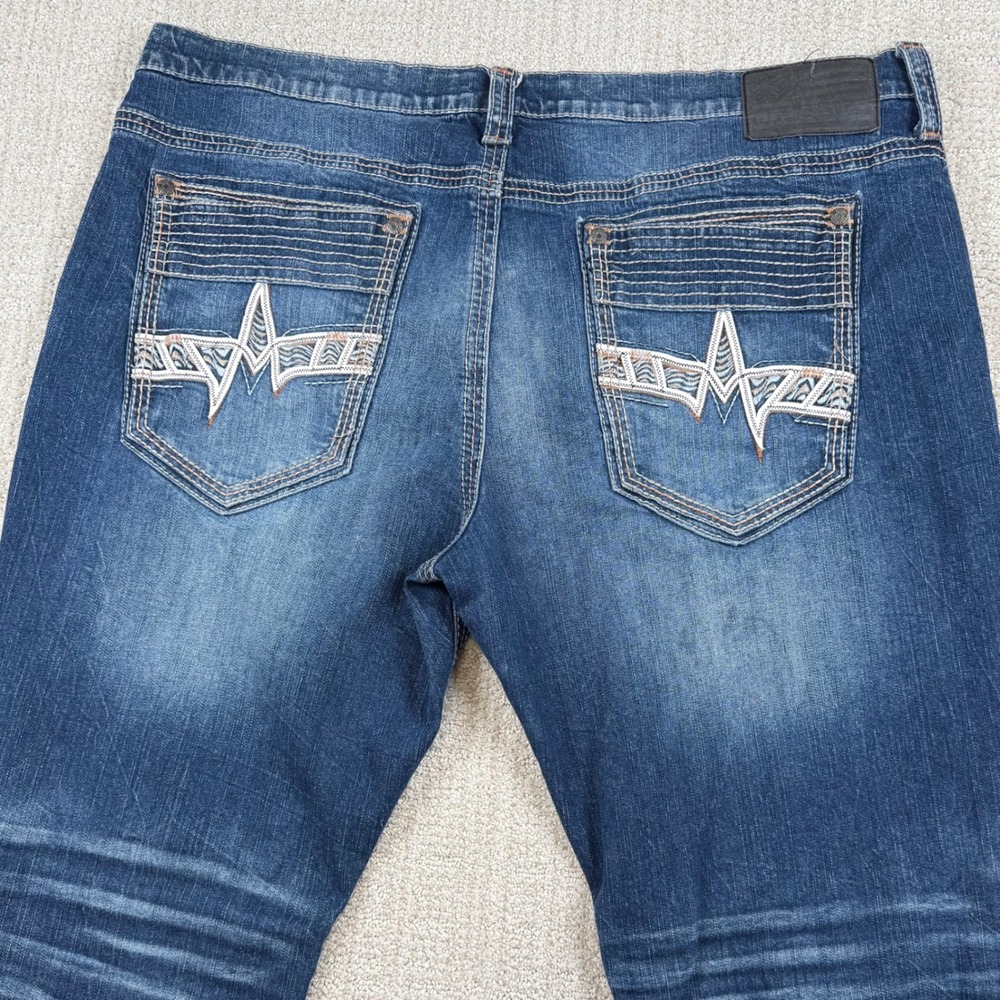 Affliction Mens 42x34 Ace Embroidered Straight Leg Denim Blue Jeans